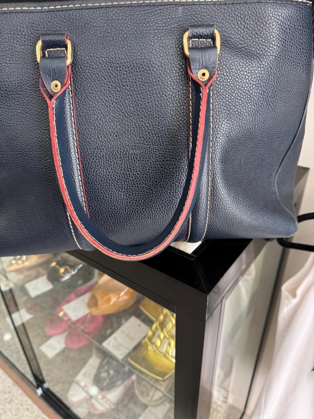 Carolina Herrera Navy Leather CH HC Tote with Gold-tone Charm - Picture 2 of 4
